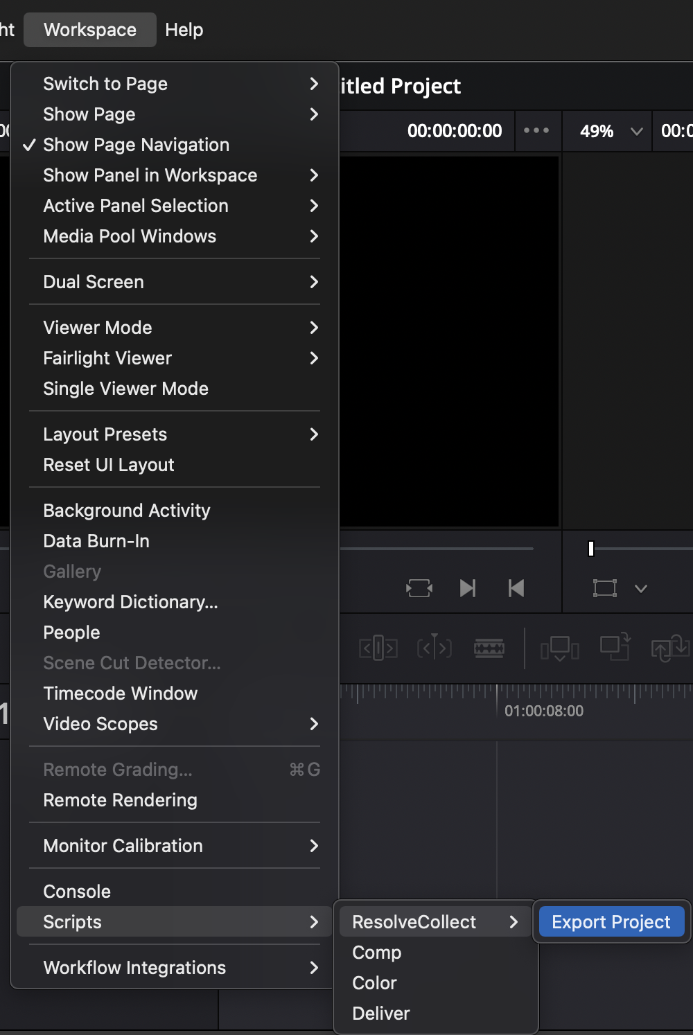 Resolve Collect Export Script menu